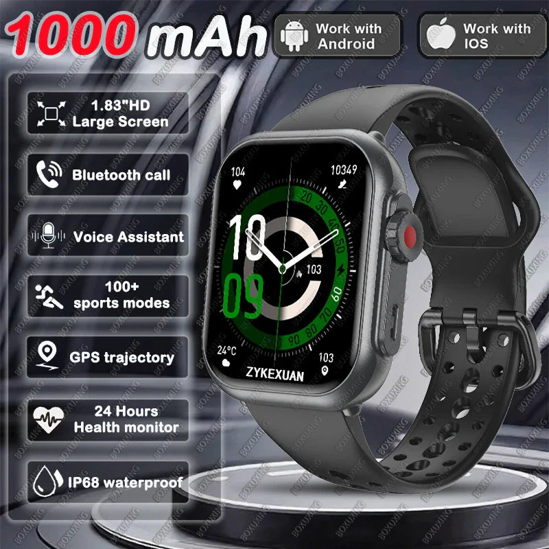 BOXUXING 1.85" AMOLED Smart Watch – Bluetooth Call, GPS, IP68