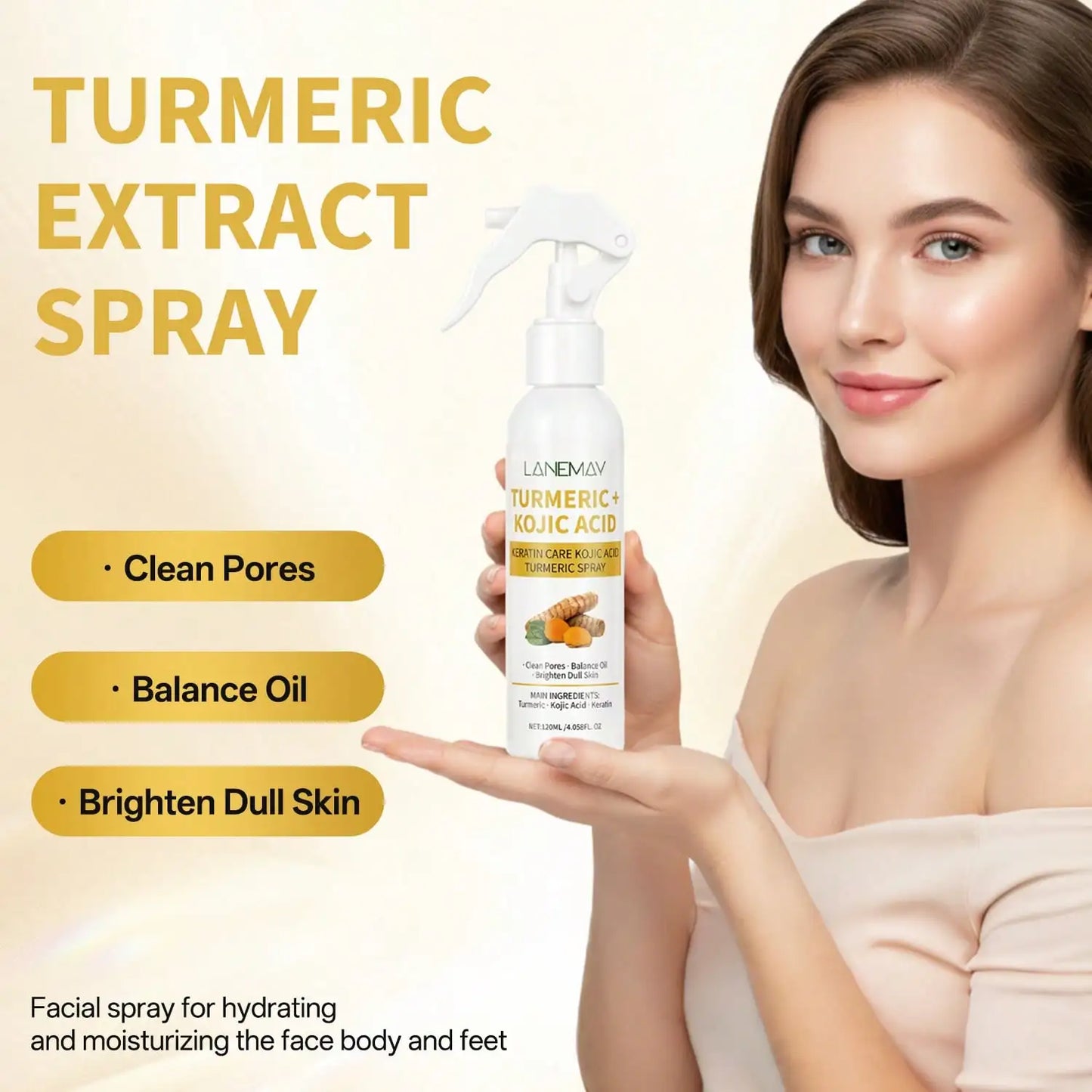 Turmeric & Kojic Acid Brightening Face Spray with Keratin