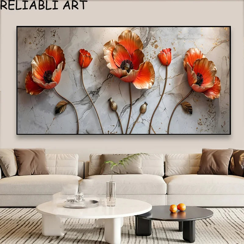 3D Golden White Flower Tree Poster and Prints Light Luxury Canvas Painting Wall Art Pictures for Living Room Home Decor No Frame Peaceful Pleasures Health and Wellness flower 24 7-25-3 50x100cm