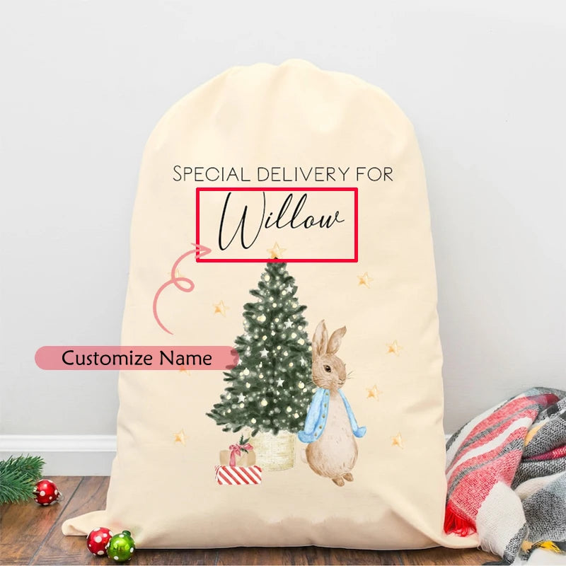 Personalised Bunny Santa Christmas Stocking Sack | Kids Gift