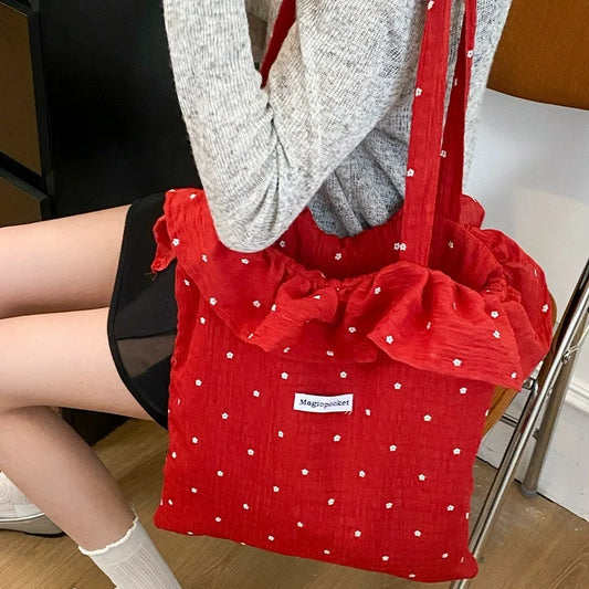 Floral Ruffled Chiffon Tote Bag – Reusable Women's Shoulder Bag Women's Tote Bag Peaceful Pleasures Health and Wellness