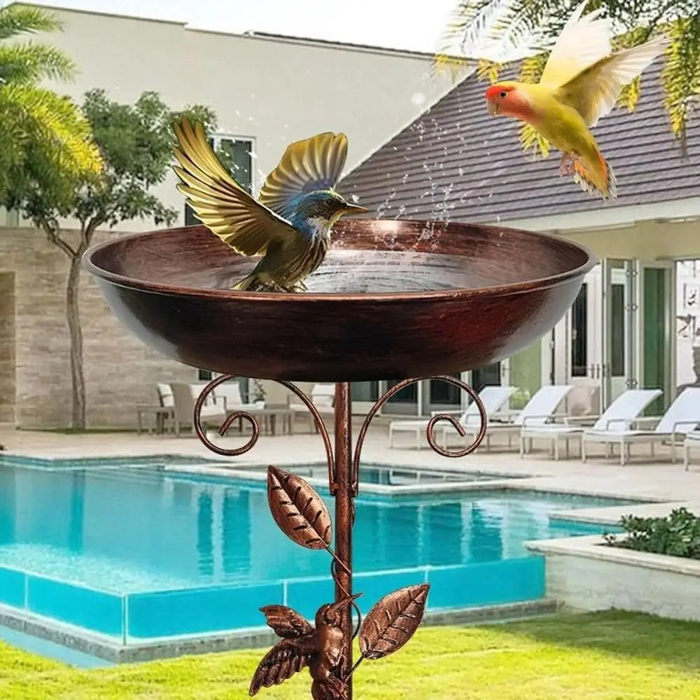 Vintage Iron Garden Birdbath & Feeder with Ground Stake