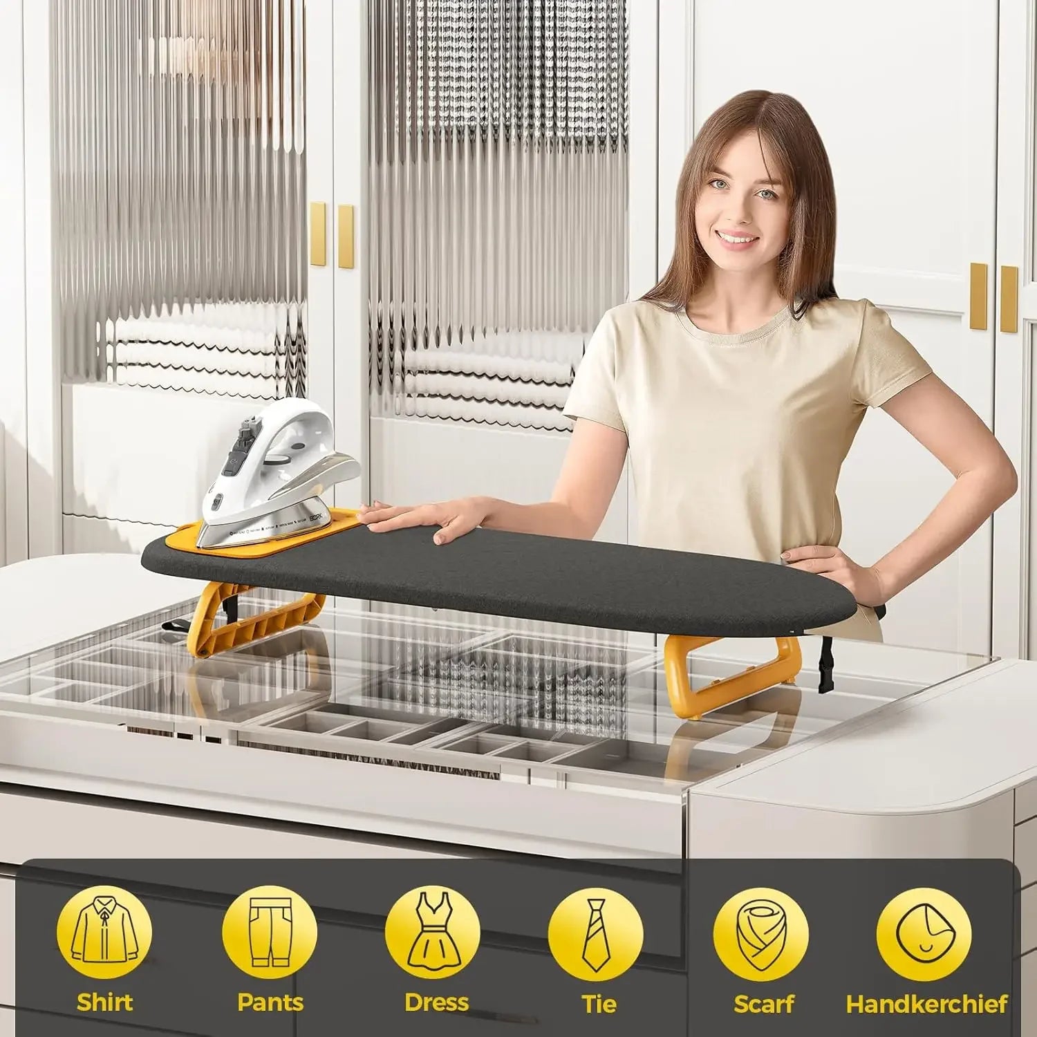 Compact Foldable Ironing Board with Heat-Resistant Mat, Portable for Travel & Dorm, 12x32 Black Peaceful Pleasures Health and Wellness