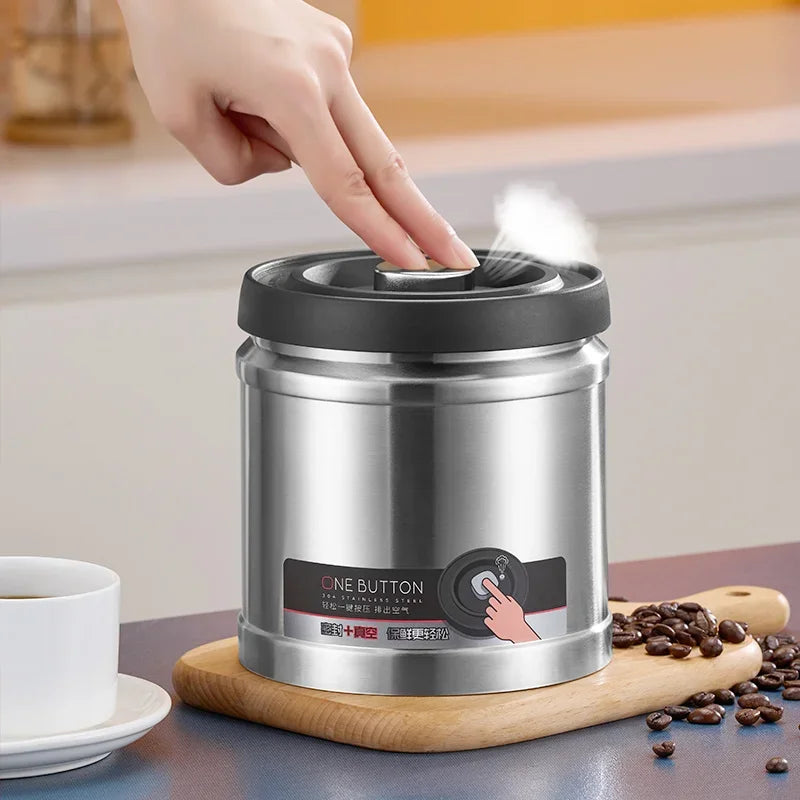 Vacuum Sealed Jug Coffee Beans Stainless Steel Airtight Container Kitchen Food Grains Candy Keep Fresh Storage Jar Peaceful Pleasures Health and Wellness