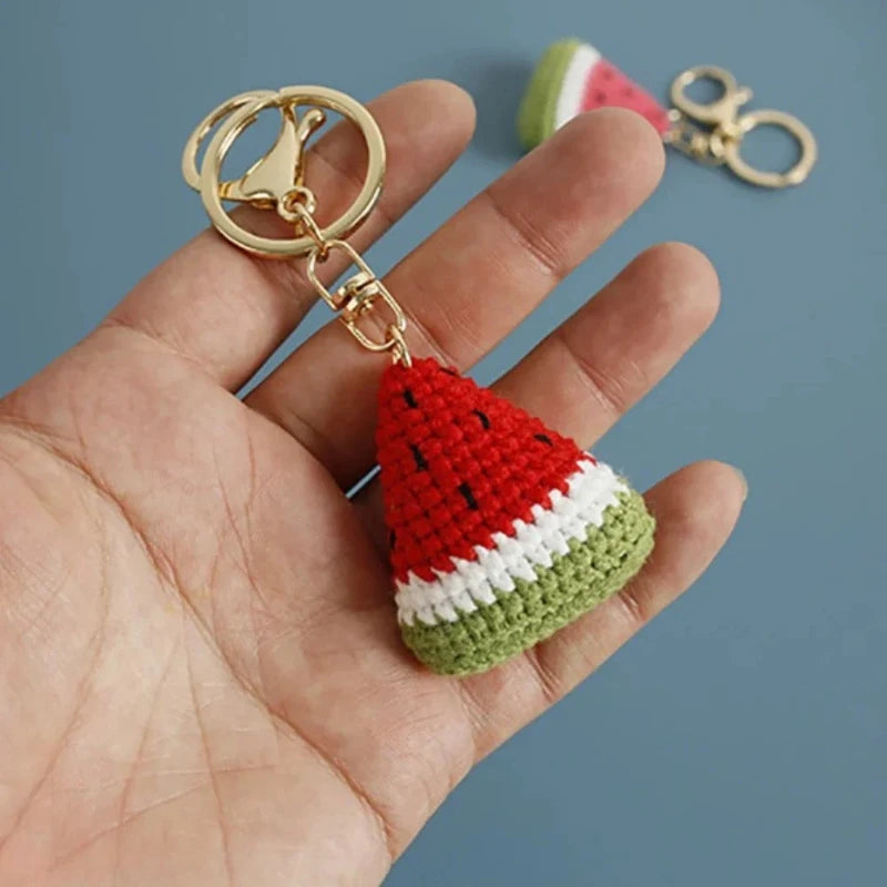 Handmade Crochet Watermelon Keychain | Cute Fruit Charm Pendant