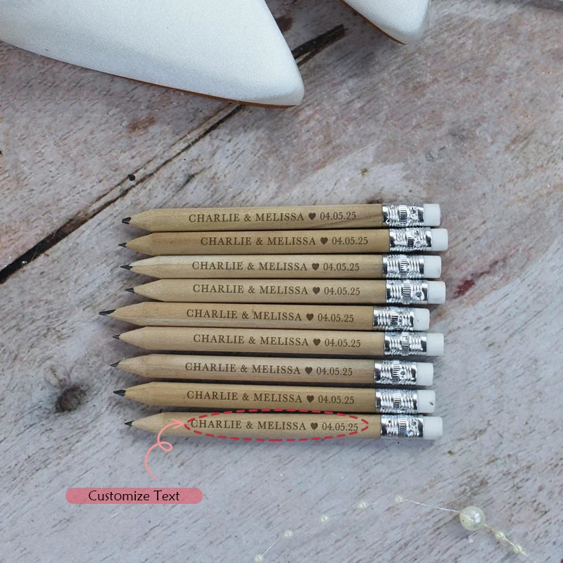 10pcs Personalized Engraved Bamboo Wedding Pencils | Custom Favour
