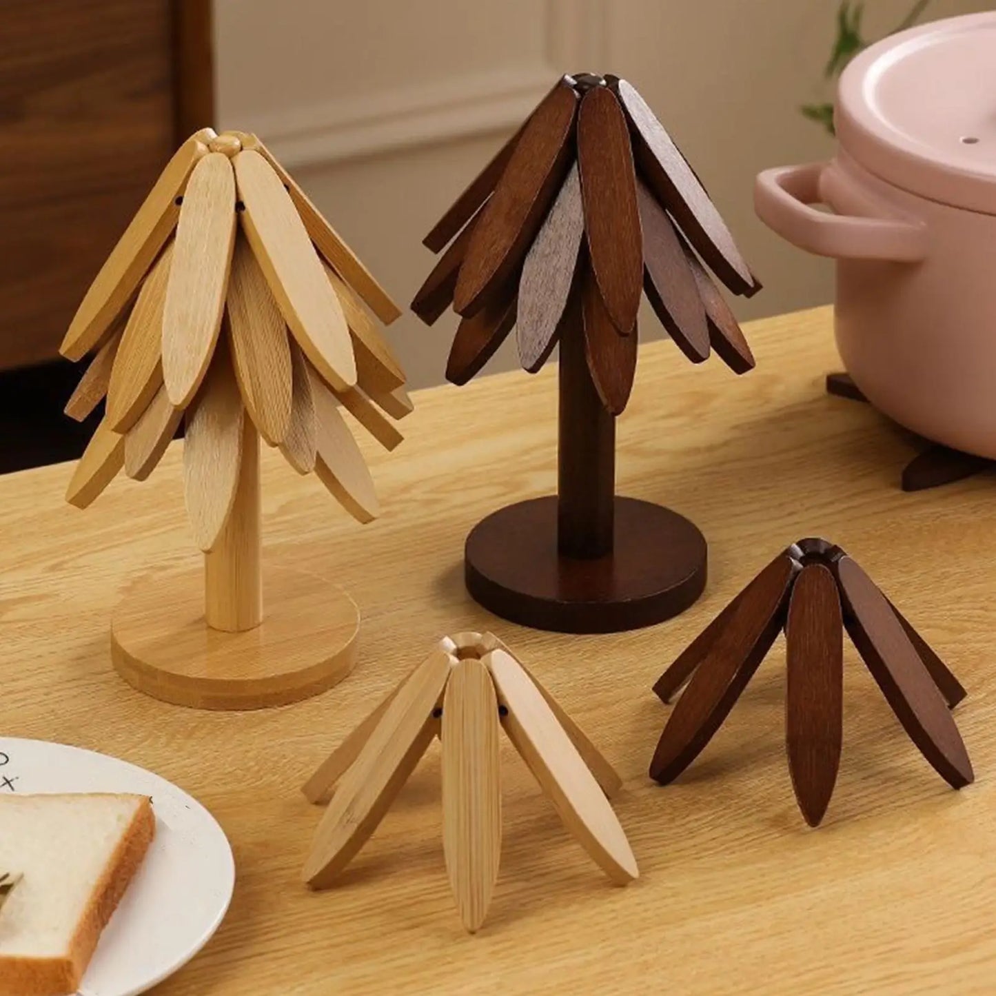 Natural Tree Trivet Set Foldable Aesthetic Placemat Foldable Christmas Tree Coasters For Hot Dishes Bowls Cups Drinks Teapots Peaceful Pleasures Health and Wellness