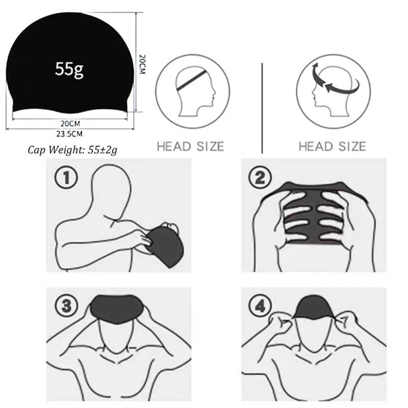 55g Silicone Swimming Cap Men Women Swim Pool Water Sport Diving Bathing Long Hair Waterproof Large Size Caps Hat for Adults New Peaceful Pleasures Health and Wellness