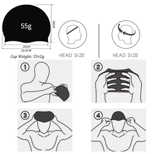 55g Silicone Swimming Cap Men Women Swim Pool Water Sport Diving Bathing Long Hair Waterproof Large Size Caps Hat for Adults New Peaceful Pleasures Health and Wellness