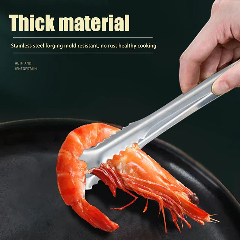 Stainless Steel BBQ Tongs | Non-Slip Toothed Grilling Clamp