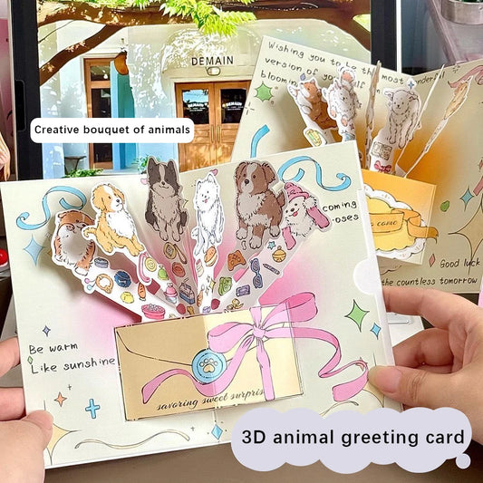 3D Cute Puppy Greeting Card Creative Bouquet Aesthetic Value Blessing Peaceful Pleasures Health and Wellness