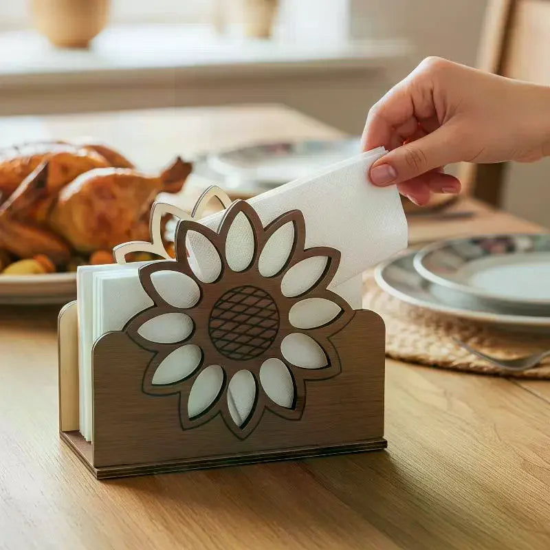 Wooden Sunflower Napkin Holder | Farmhouse Kitchen Decor