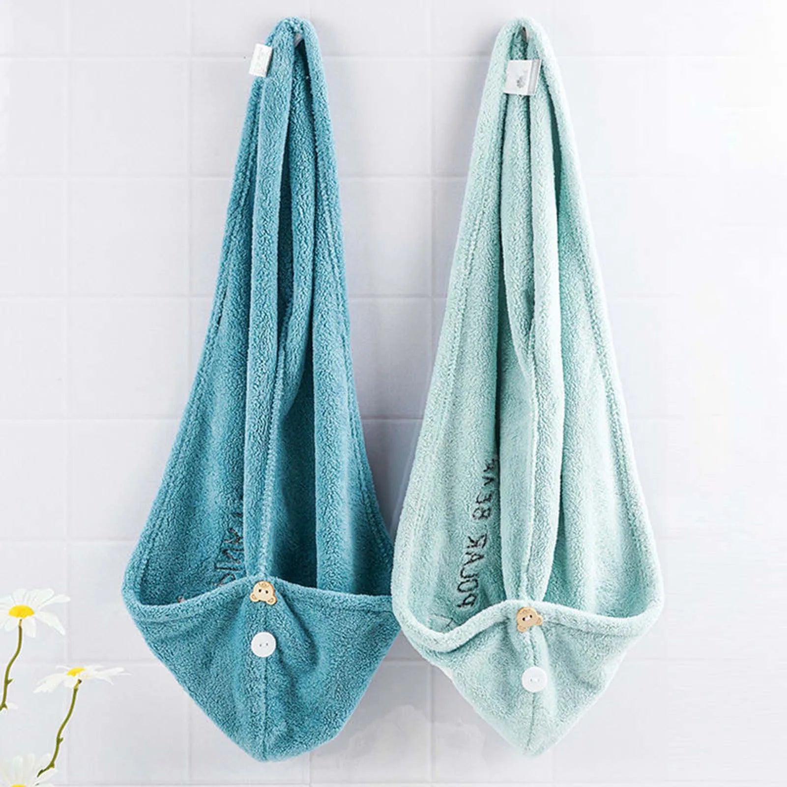 Coral Fleece Womens Hair Towel Extra Thick Bath Cap Soft Absorbent Quick Dry Hair Wrap Home Use Embroidered Headband Peaceful Pleasures Health and Wellness