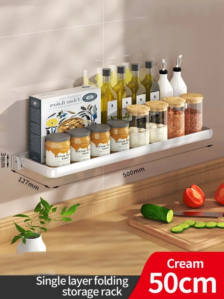 Foldable Wall-Mounted Kitchen Spice & Utensil Rack Organizer