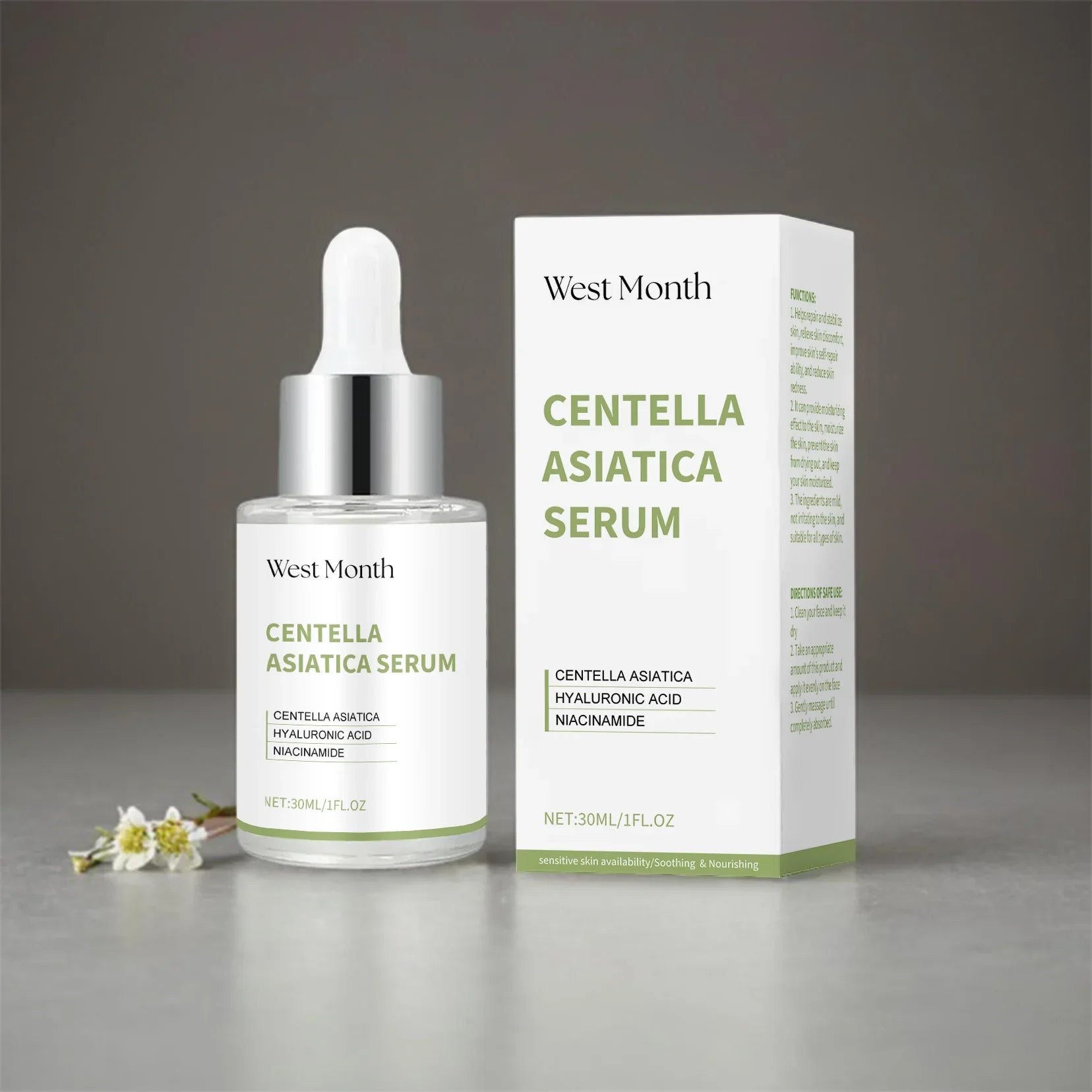 Centella Asiatica Face Serum – Soothing, Hydrating & Brightening 30ml Face Serum Oasis Select 30ml boxed