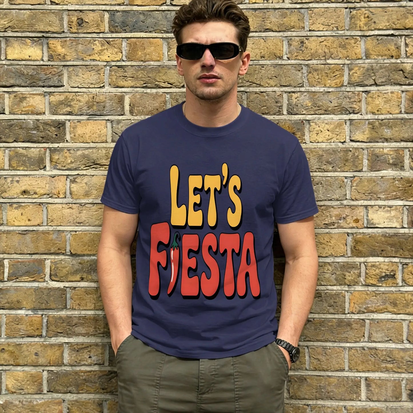 Vintage T Shirt Summer Let's Party Fiesta Trendy Cool T Shirts 100% Cotton Tee Shirt for Men Y2K Fun Cheap Short Sleeve Tops Peaceful Pleasures Health and Wellness Navy Blue S