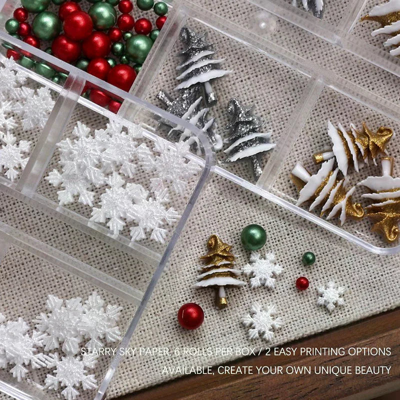 6 Grids/box Christmas Red/Green Bead Snowflake Nail Rhinestone Mixed Size Colorful Beads Nali Charms Christmas Manicure Jewelry Peaceful Pleasures Health and Wellness