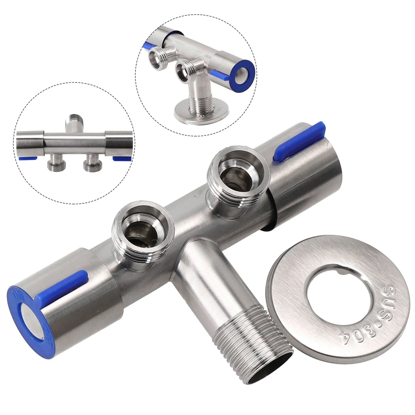 Double Handle Bathroom Faucet Lever Stainless Steel Cold Water