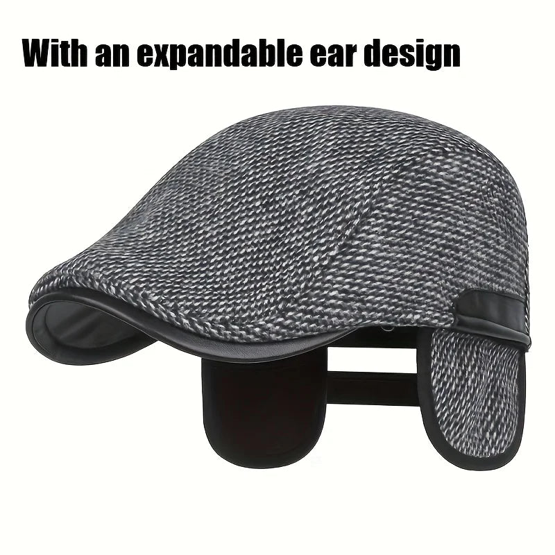 1pc Men's Autumn Winter Fleece-lined Newsboy Cap, Casual Fashion Detective Hat/Painter Hat, Adjustable Tweed Beret Peaceful Pleasures Health and Wellness