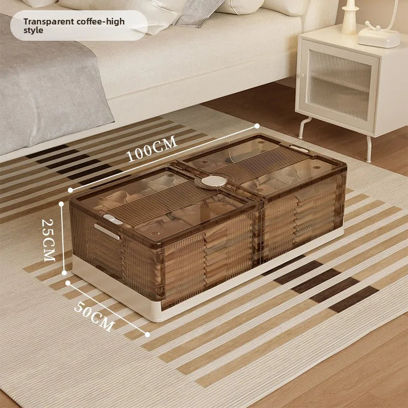 Under Bed Storage Box Foldable Plastic Transparent Extra Large with Wheels Dustproof Toy Clothes Blanket Organizer Peaceful Pleasures Health and Wellness Long L Coffee