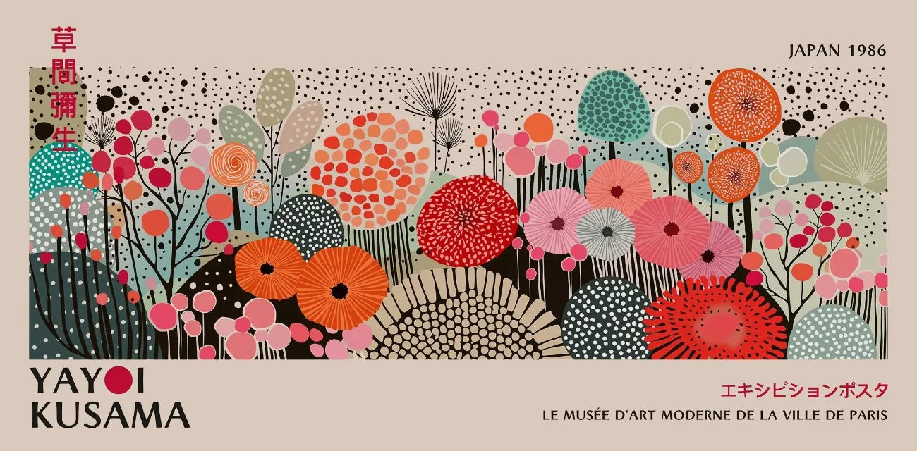 Abstract Yayoi Kusama Flower Japanese Exhibition Art Poster Vintage Print Canvas Painting Modern Room Wall Home Decor cuadros Peaceful Pleasures Health and Wellness 1 20x40cm