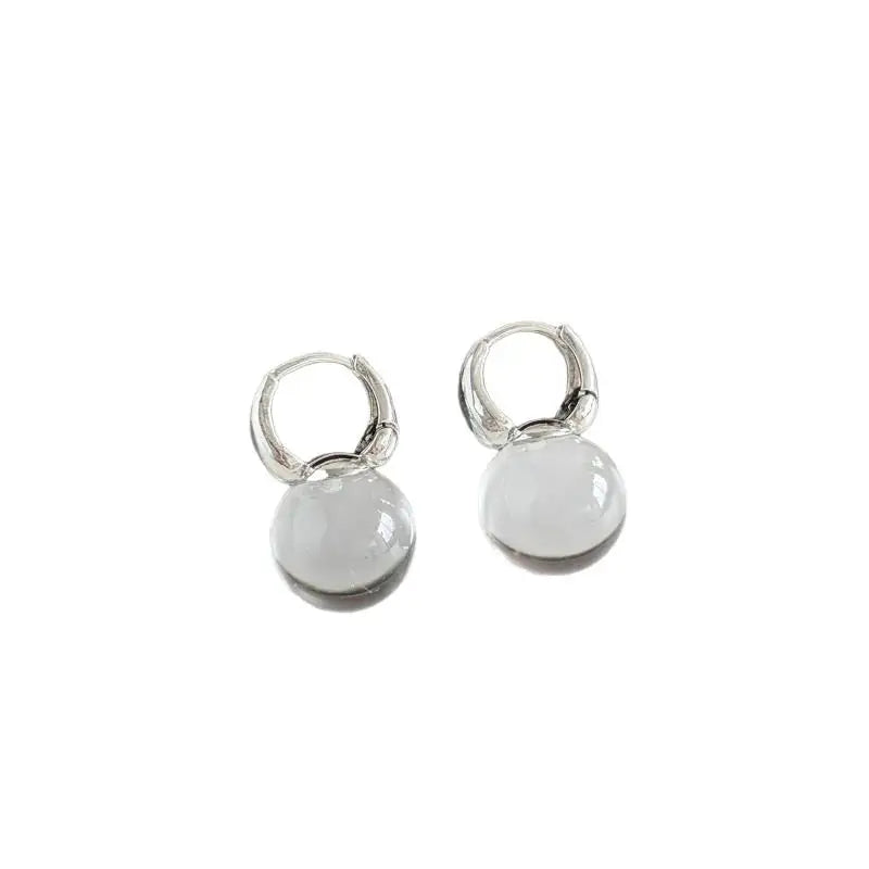 Clear Glass Ball Hoop Drop Earrings | Korean Fashion Jewelry