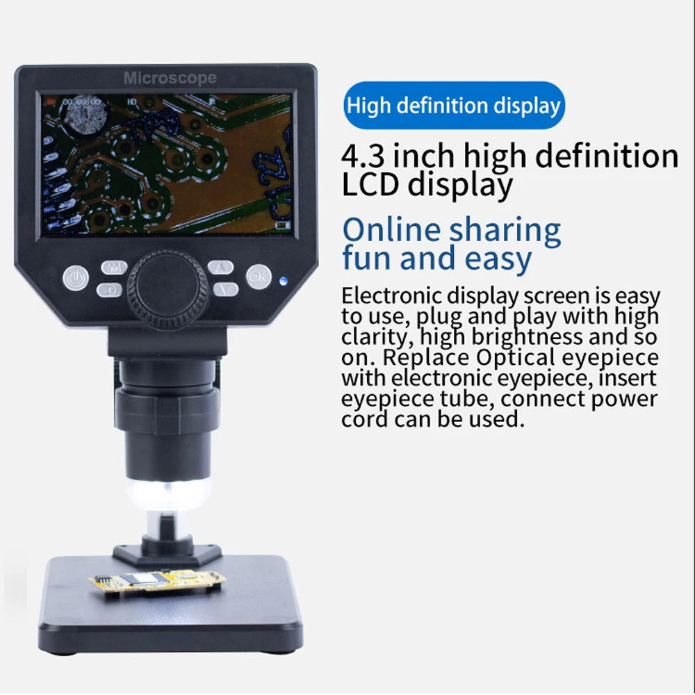 G1000 8MP Digital Microscope 1-1000X Continuous Amplification 4.3" Magnifier for Soldering Electronic Peaceful Pleasures Health and Wellness