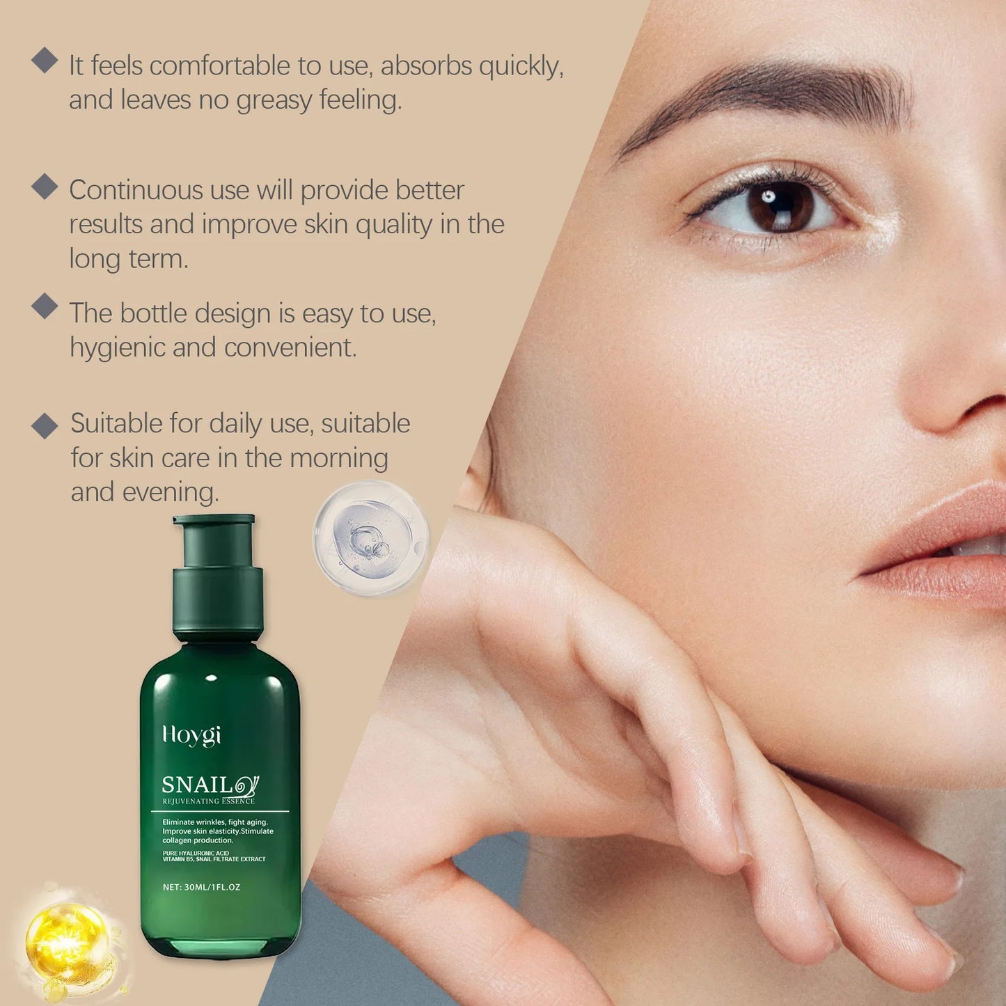Snail Collagen Serum Moisturizing Shrink Pores Fade Fine Line Repairing Anti-Wrinkle Whitening Vitamin B5 Face Firming Essence Peaceful Pleasures Health and Wellness