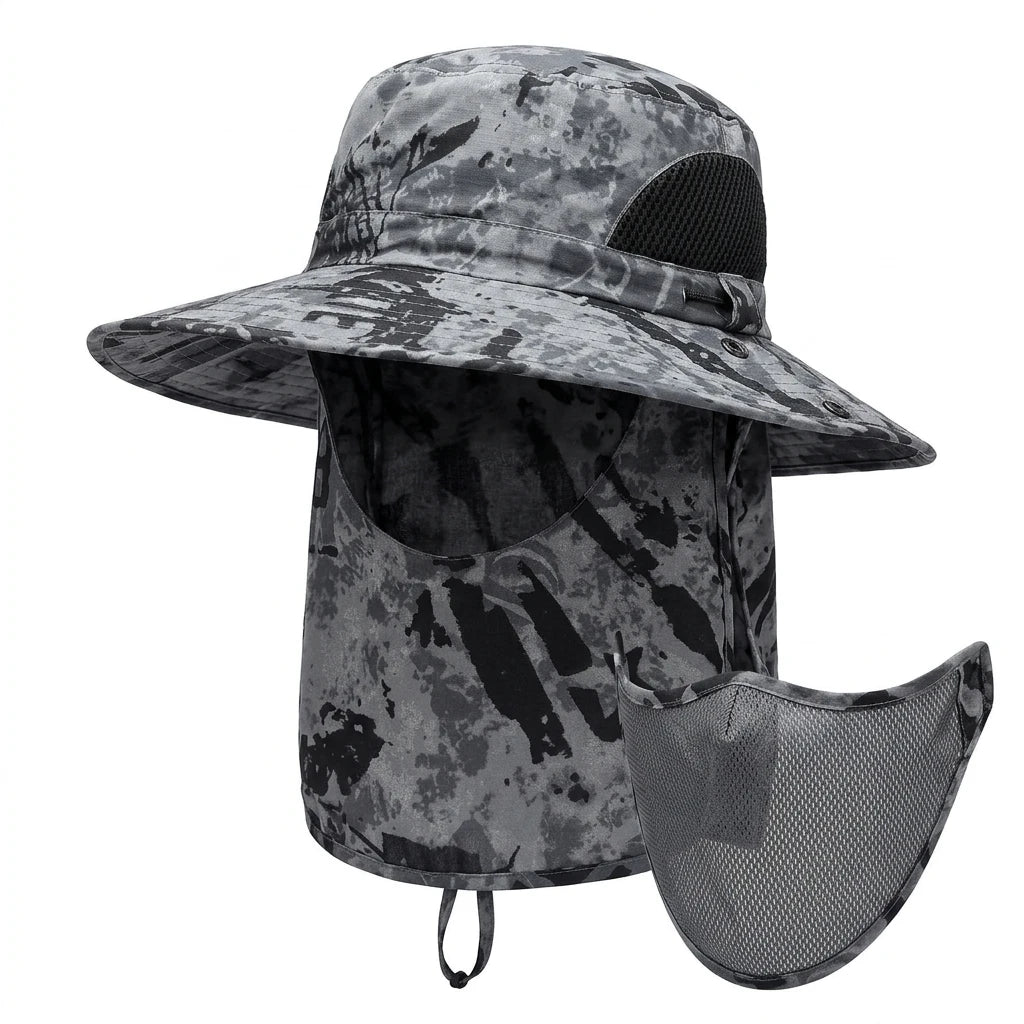 Unisex Sun-Protection Fishing Hat UPF50+ Wide Brim Outdoor UV-Protection Cap with Neck Flap for Hiking Fishing Travel Peaceful Pleasures Health and Wellness Dark Grey