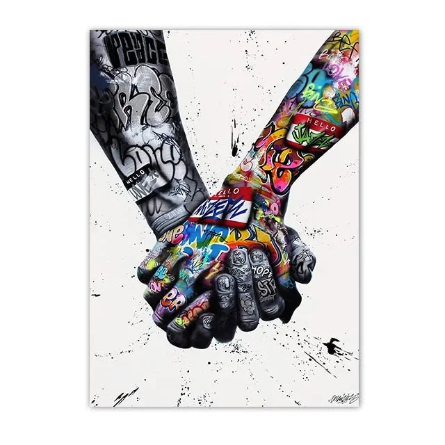 Graffiti Street Art Canvas Print | Love Kiss Hand Gestures Poster