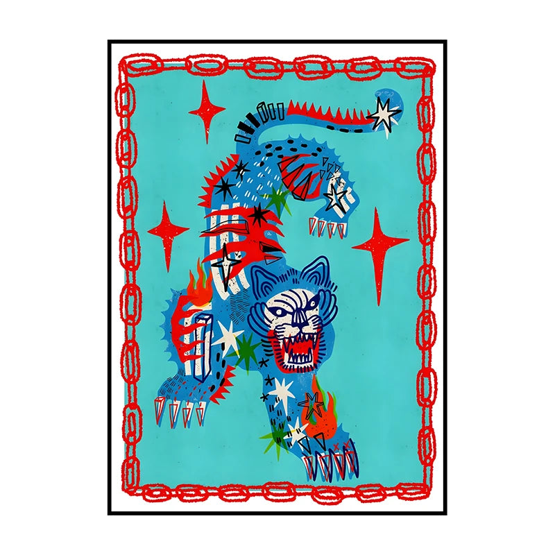 Abstract Blue Tiger Canvas Wall Art Print | Modern Home Décor