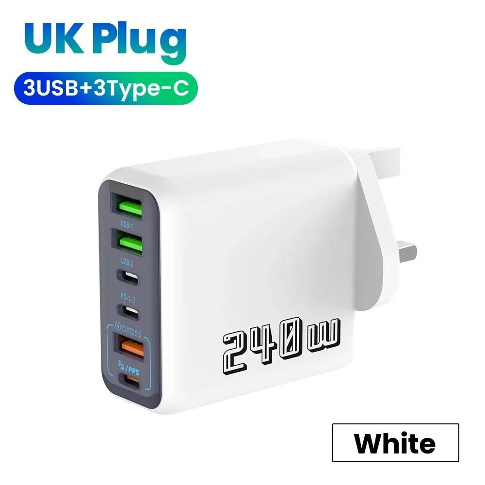 240W 6-Port USB-C Wall Charger PD3.0 QC3.0 | Fast Charging