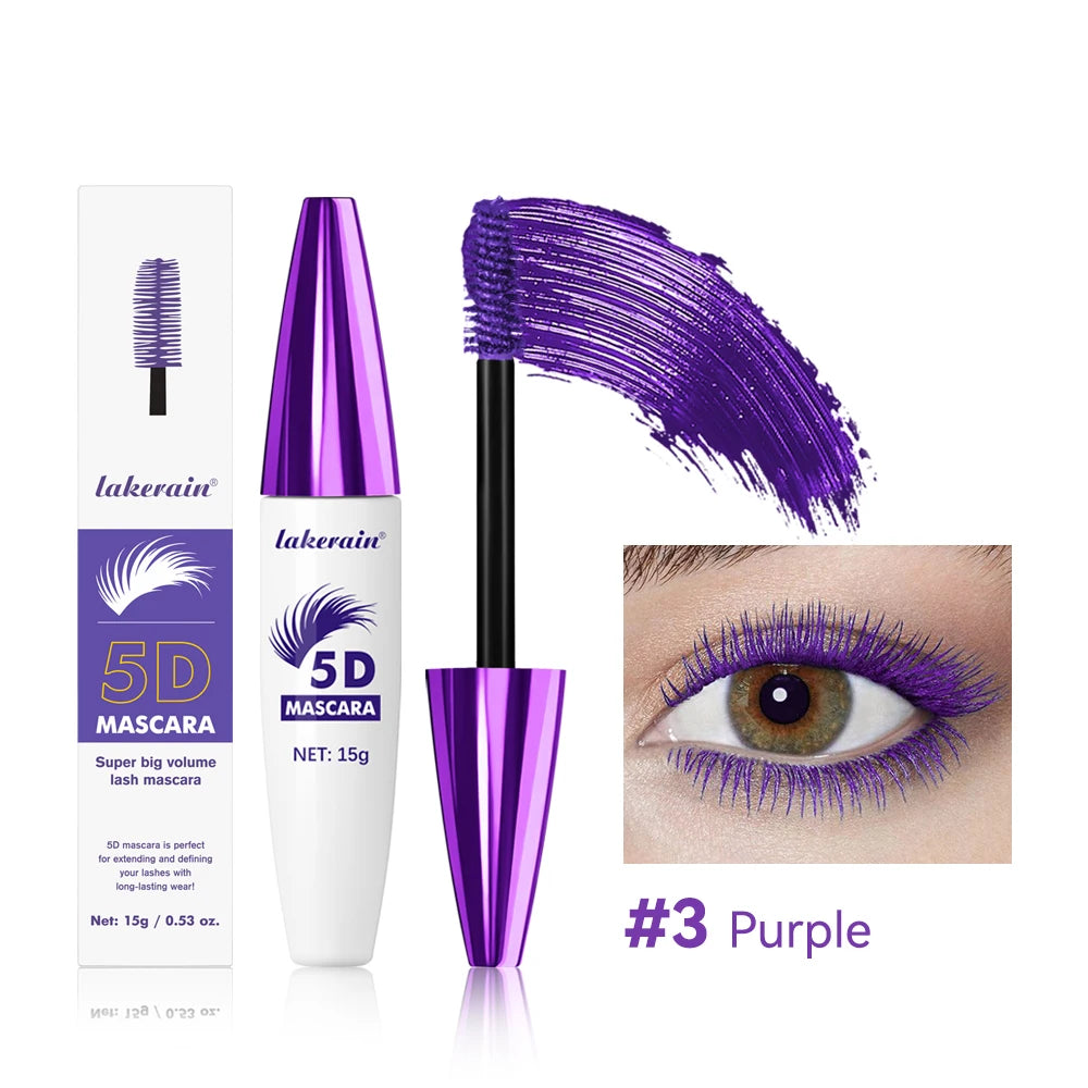 5D Mascara Waterproof Thickening Lengthening Curling Liquid Fiber Mascara Long-Lasting Curling Eyelash Extension Cosmetics Peaceful Pleasures Health and Wellness 3.purple