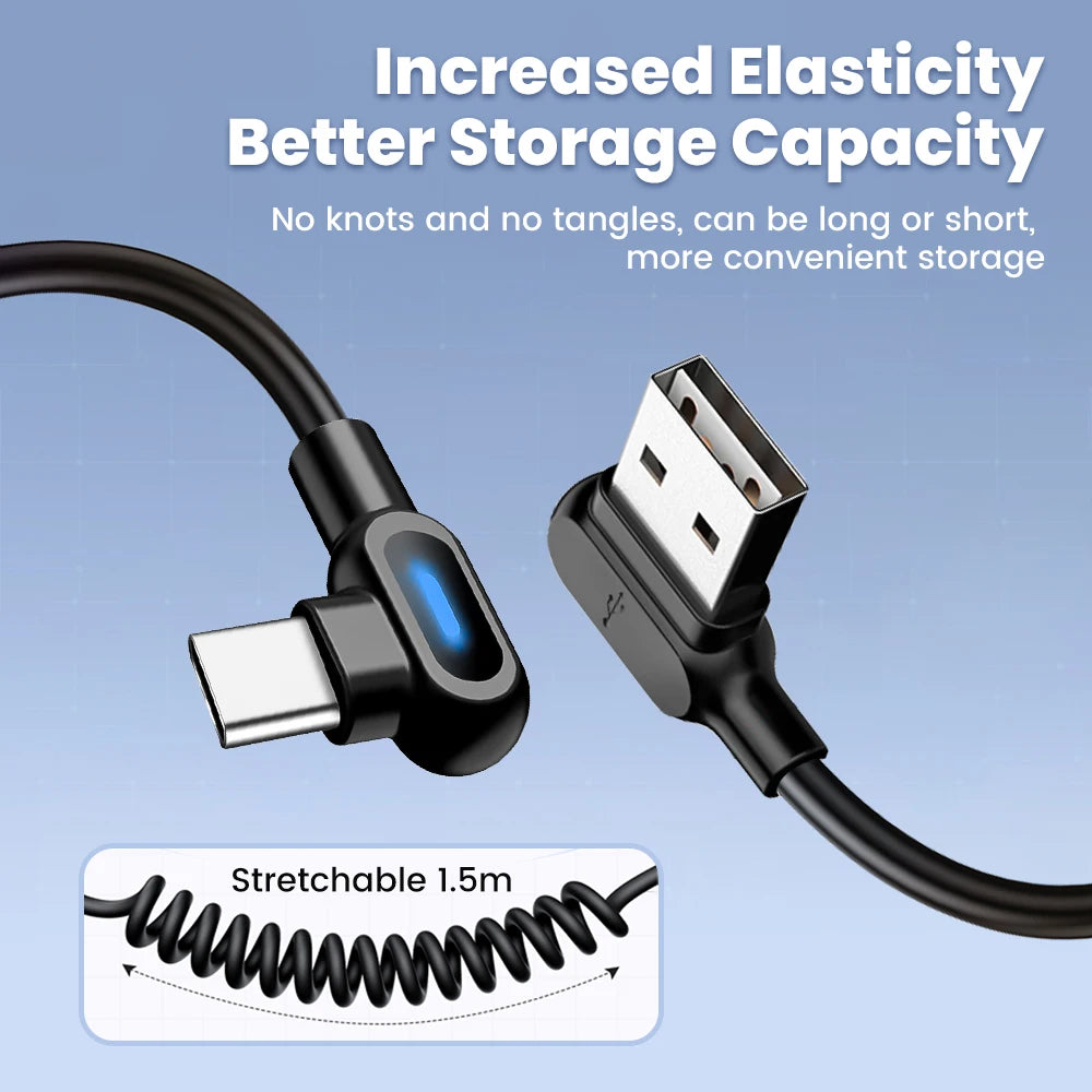 6A Fast Charging Coiled USB C Cable Dual Elbow Retractable Spring Type C Data Cord 1.5M Stretchable for iPhone Samsung Xiaomi Peaceful Pleasures Health and Wellness