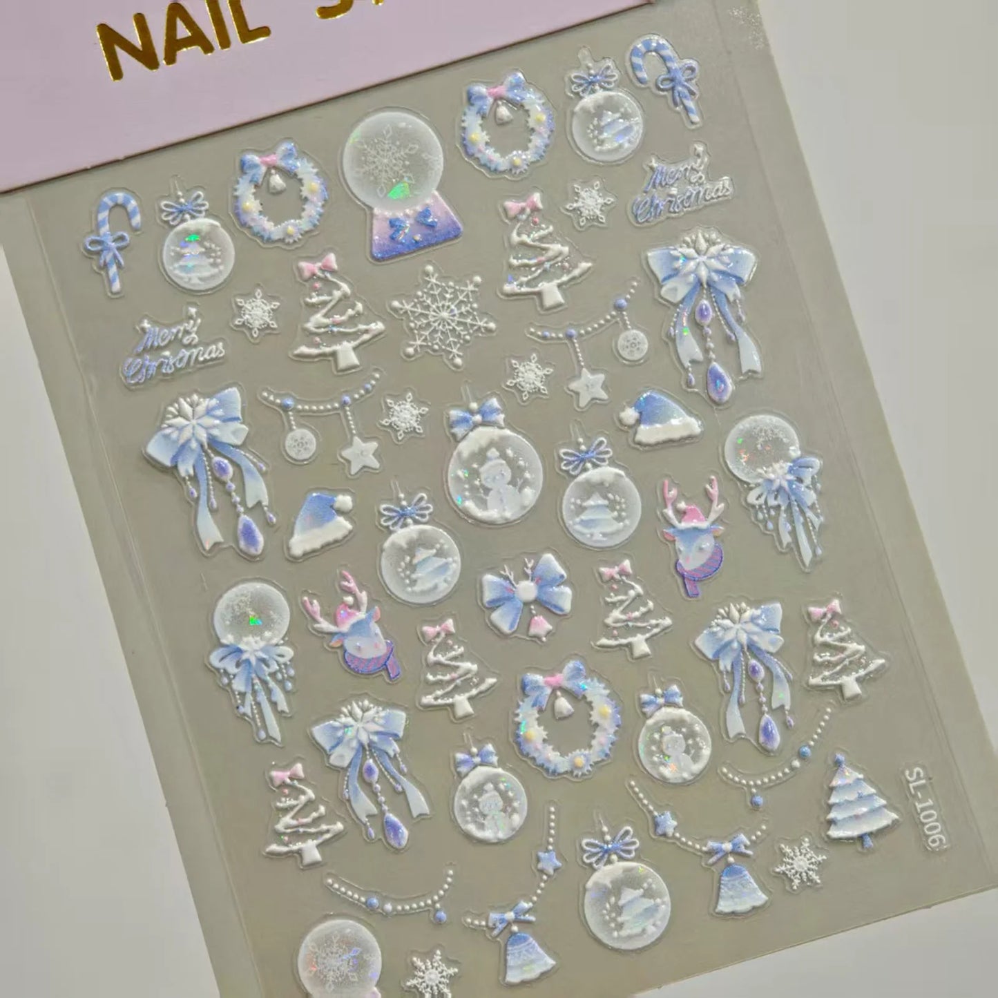 Christmas Seashell Glitter Manicure Nail Decals Self Adhesive 5D Embossed Laser Sticker Nail Supplies For Nails Art Decorations Peaceful Pleasures Health and Wellness Style 2