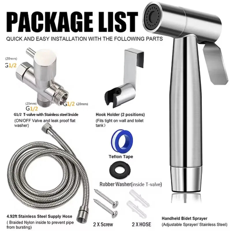 Stainless Steel Handheld Bidet Sprayer Set | Wall Mounted