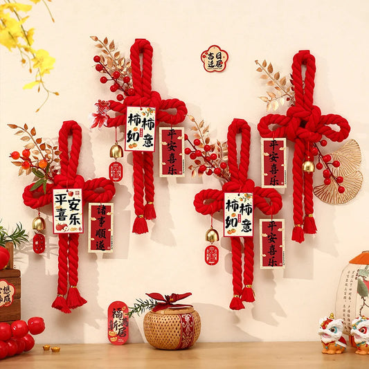 2026 Year of the Horse Chinese Knot Door Hanging | New Year Decor Holiday Door Ornament Peaceful Pleasures Health and Wellness