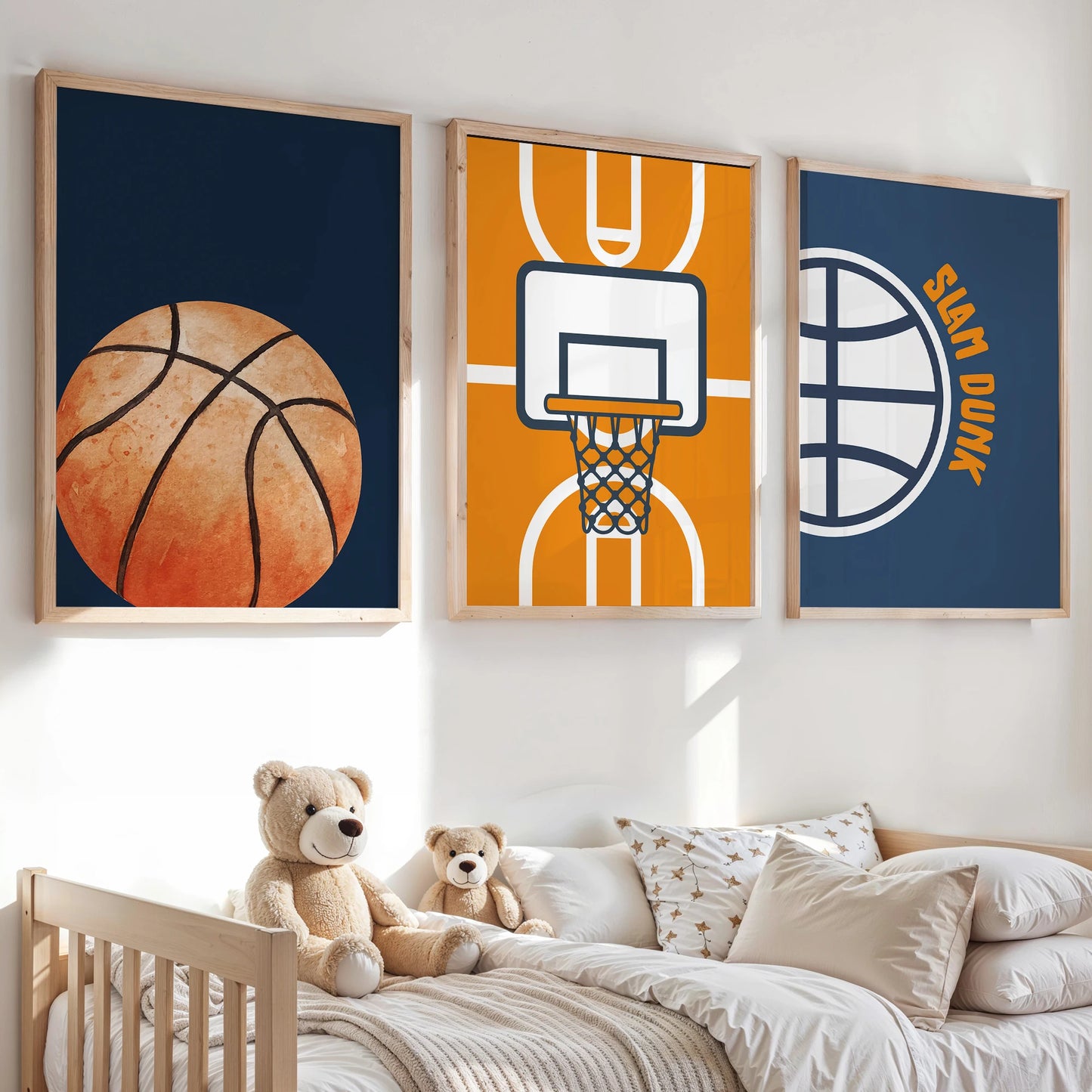 Cartoon Basketball Court Canvas Wall Art | Kids Room Decor