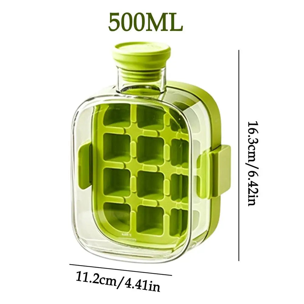 2-in-1 Ice Mold Bottle Easy Release Ice Maker Portable Drink Making Tool for Home Party Camping Bar Wine Juice Beverage Peaceful Pleasures Health and Wellness Green 500ML