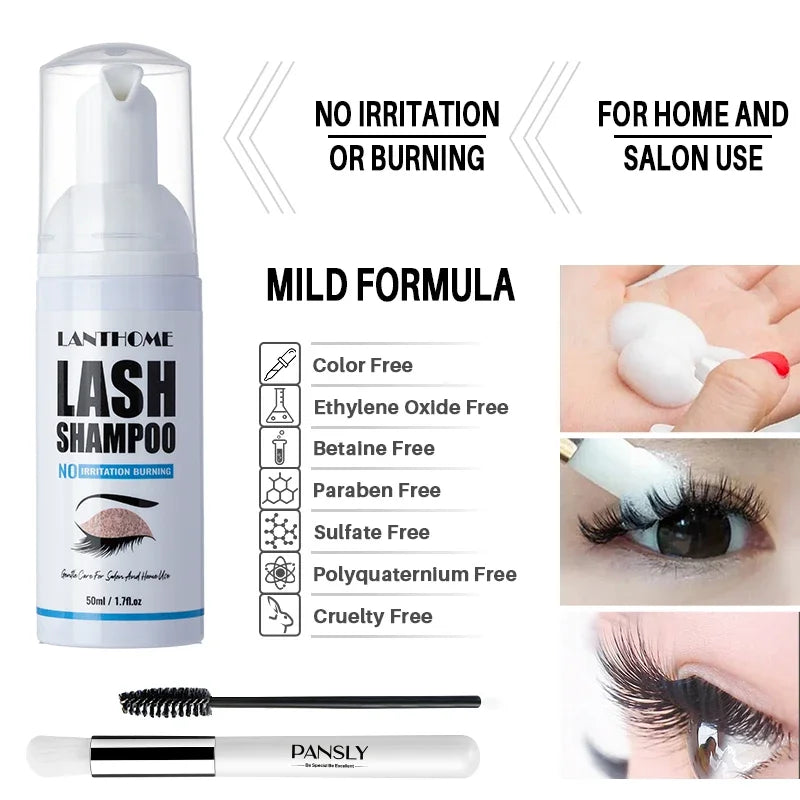 50ML Pro Eyelash Extension Shampoo Foam Kit Deep Cleaning Eyelid Lash Foaming Glue Remover For Makeup Remover Tools for Women Peaceful Pleasures Health and Wellness