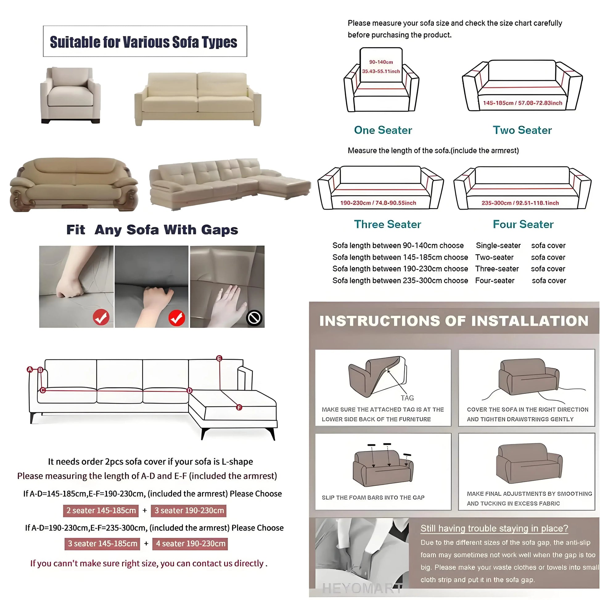 Printed Slipcover Elastic Sofa Covers Stretch Spandex 1/2/3/4 Seater Couch Cover Furniture Protector with 1Pcs Cushion Cover Peaceful Pleasures Health and Wellness