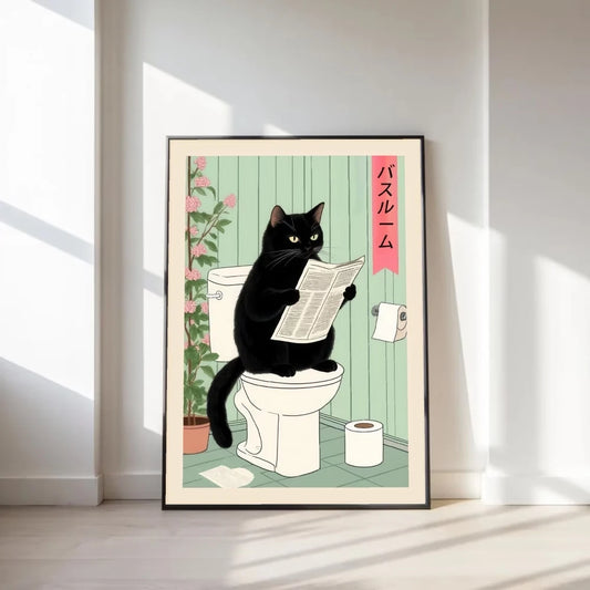 Modern,Retro Interesting Toilet Cat Wall Art Print Canvas Painting Poster Picture For Living Room,Bedroom Home Decor Peaceful Pleasures Health and Wellness G3697 60x80cm Unframed