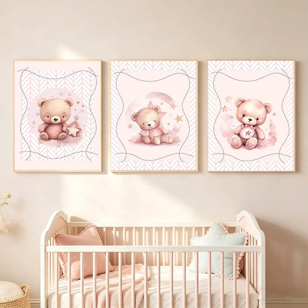 Nordic Teddy Bear Nursery Canvas Wall Art | Kids Room Decor Nursery Canvas Print Peaceful Pleasures Health and Wellness