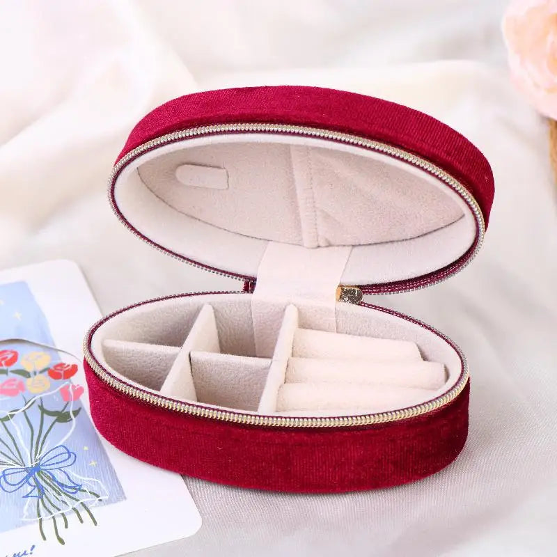 Mini Velvet Jewelry Box Oval Shape for Storage of Rings Earrings Bracelets Luxury Organizer for Home or Travel Peaceful Pleasures Health and Wellness Claret