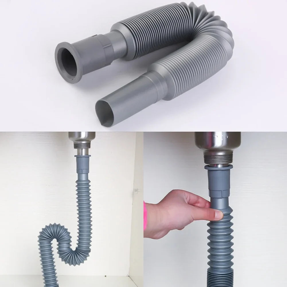 Extendable Sink Drain Hose 80–90cm | Flexible PP+PVC Pipe
