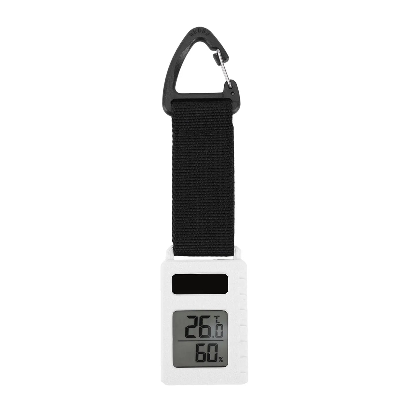 Portable Mini Thermometer with Carabiner Clip Temperature Humidity Meter Sensor Gauge Ultra Light 30g for Camping Hiking Travel Peaceful Pleasures Health and Wellness WHITE