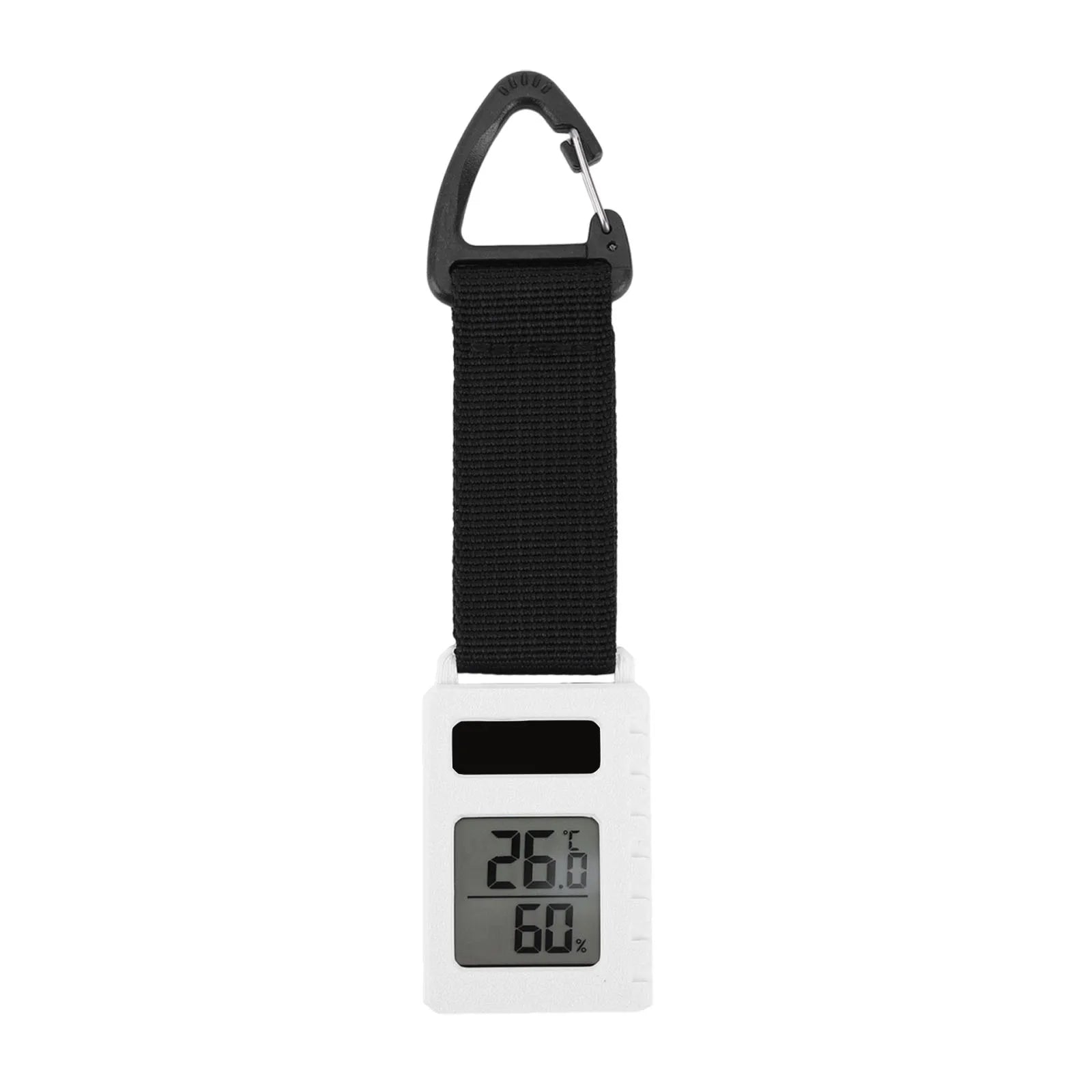Portable Mini Thermometer with Carabiner Clip Temperature Humidity Meter Sensor Gauge Ultra Light 30g for Camping Hiking Travel Peaceful Pleasures Health and Wellness WHITE