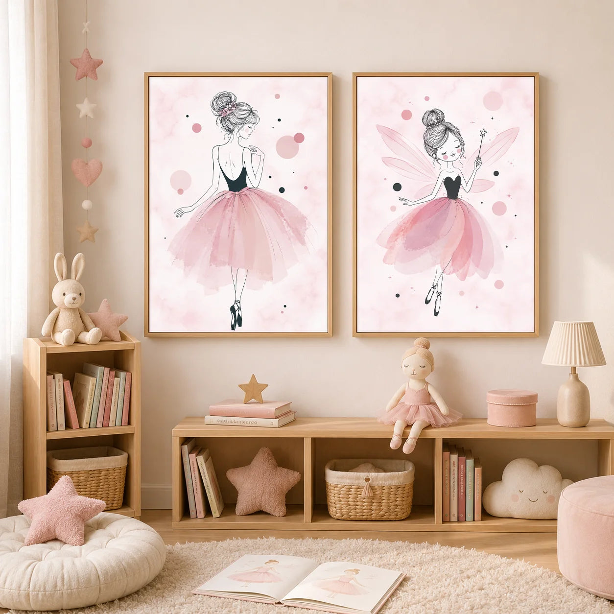 Nursery Wall Art Ballerina Fairy Canvas Painting Pink Princess Poster Print Girls Room Wall Decor Peaceful Pleasures Health and Wellness