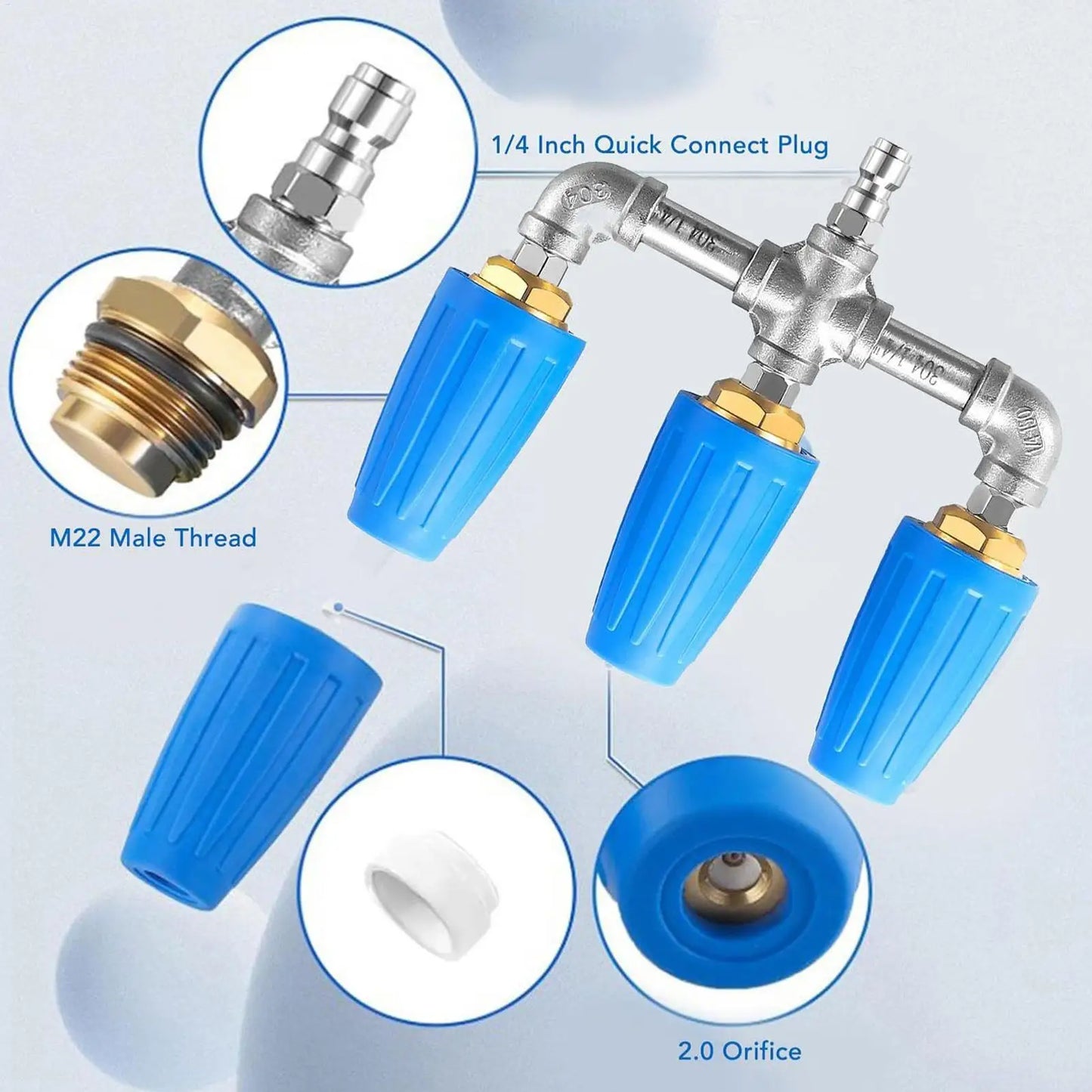 360° Rotating Pressure Washer Nozzle Tips – Universal 1/4" Fit