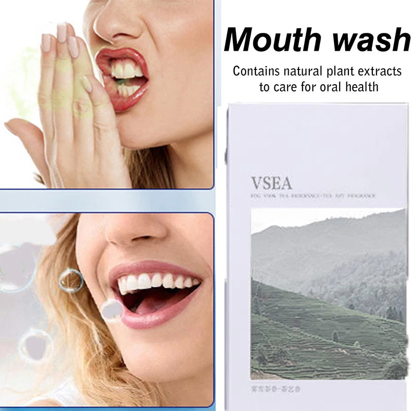 20PCS Tea-flavored mouthwash, individually packaged for oral and gum care, freshens breath Peaceful Pleasures Health and Wellness